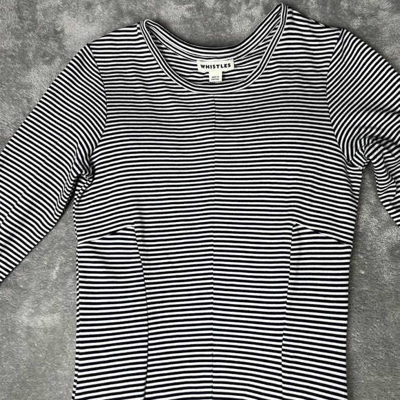 Whistles Dress Women’s 2 Emma 3/4 Sleeve Black White Stripe Jersey Knit Midi - Picture 4 of 9